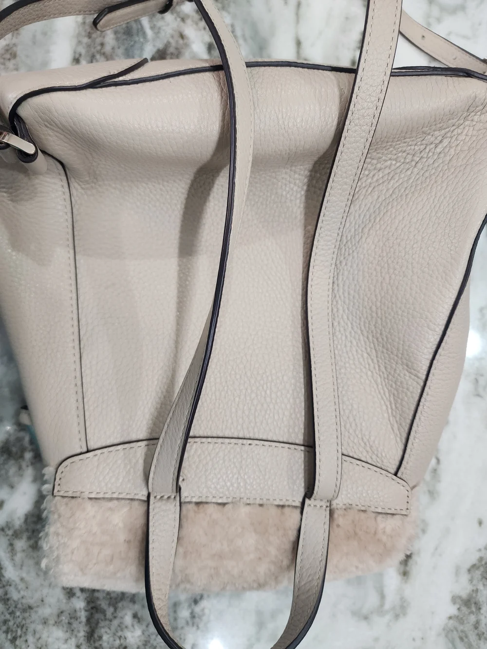 Kate Spade Cream Shearling-Trim Backpack Pen Mark See Pic
